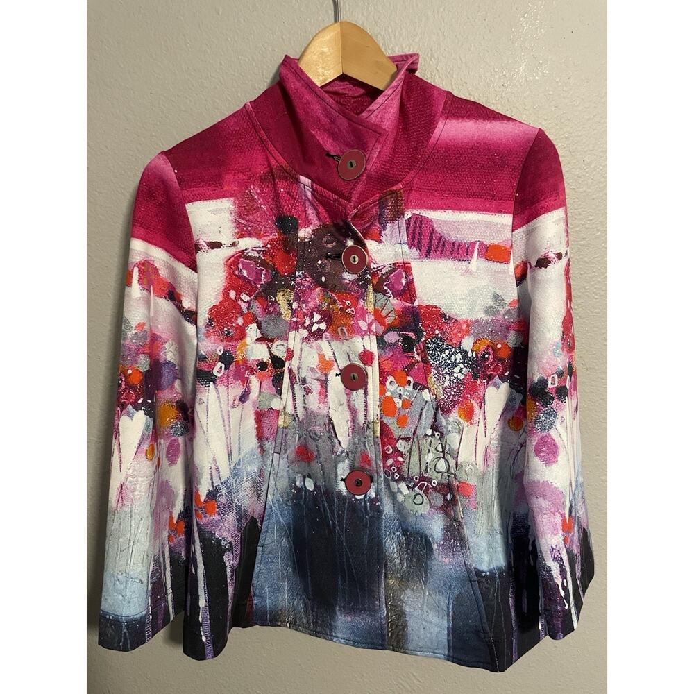 Simply Art By Dolcezza Womens Jacket Small Colorful Floral Abstract Button Up